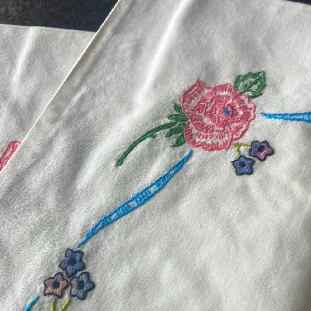 Handmade Floral Embroidered Set of 2 Pillow Shams
